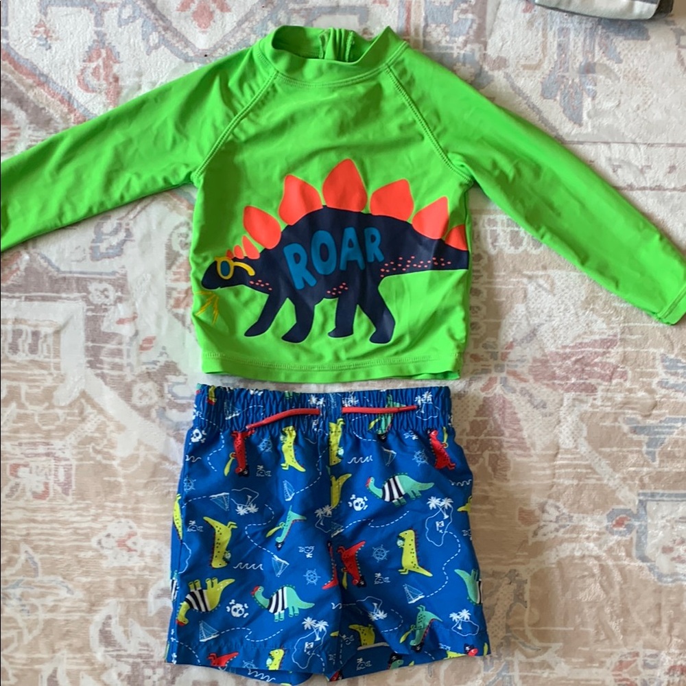 Joe Fresh Green and Blue Dinosaur Rashguard Set